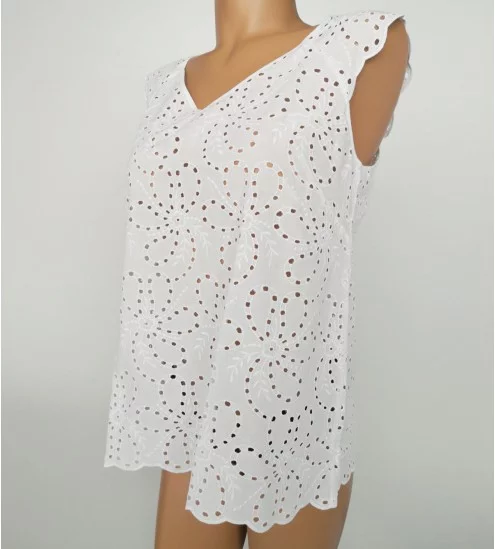 Top en coton broderie de Saint-Gall 010 Blanc
