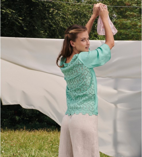 T-shirt en lin et dos Macramé 930 Menthe