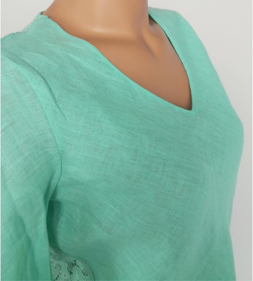 T-shirt en lin et dos Macramé 930 Menthe