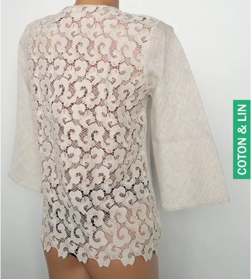 T-shirt en lin et dos Macramé 317 Ficelle