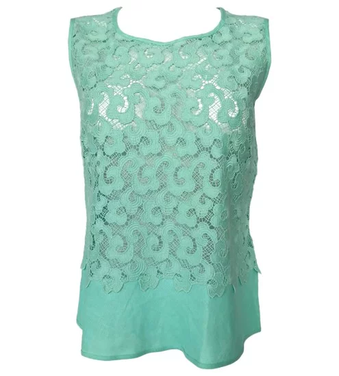 Top sans manches Lin et Macramé 930 Menthe
