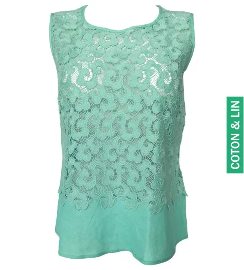 Top sans manches Lin et Macramé 930 Menthe