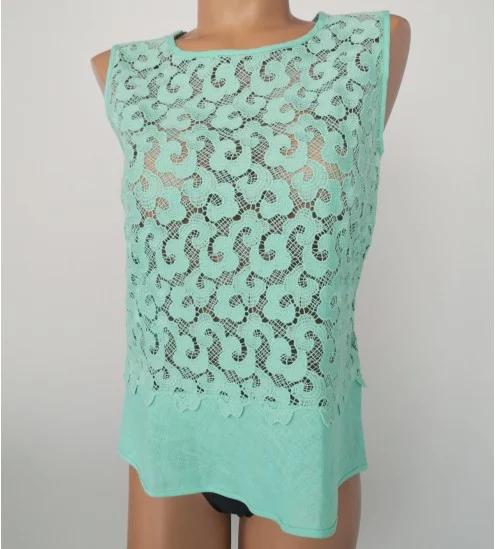 Top sans manches Lin et Macramé 930 Menthe