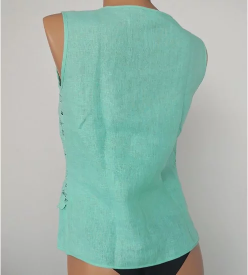 Top sans manches Lin et Macramé 930 Menthe