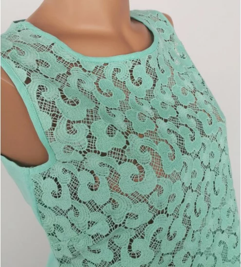 Top sans manches Lin et Macramé 930 Menthe