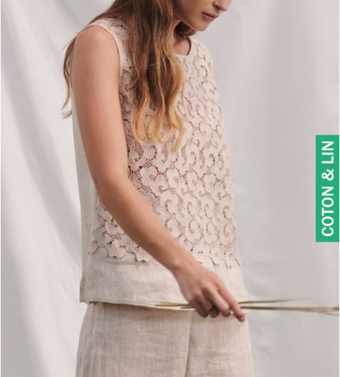 Top sans manches Lin et Macramé 317 Ficelle