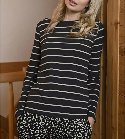 Sweat rayé en coton 900 NOIR/ROSE