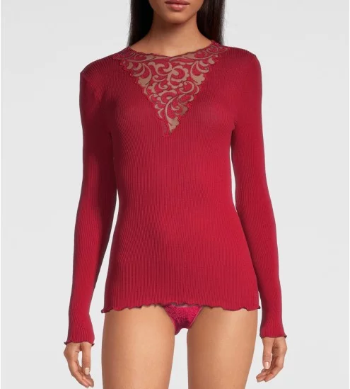 Top laine et soie avec broderie 615 Rouge