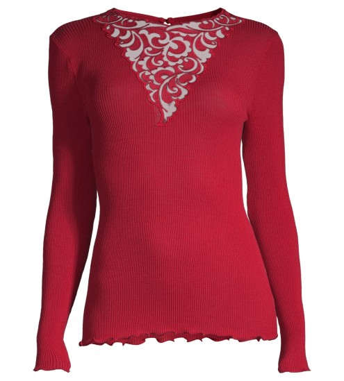 Top laine et soie avec broderie 615 Rouge