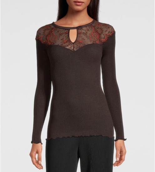Top Laine et Soie avec dentelle 390 Moka