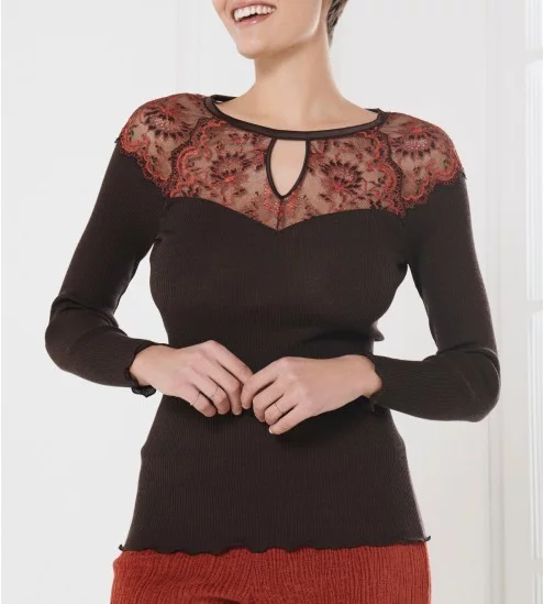 Top Laine et Soie avec dentelle 390 Moka