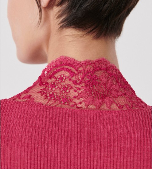 Top en Laine & Soie à col dentelle 624 Fushia
