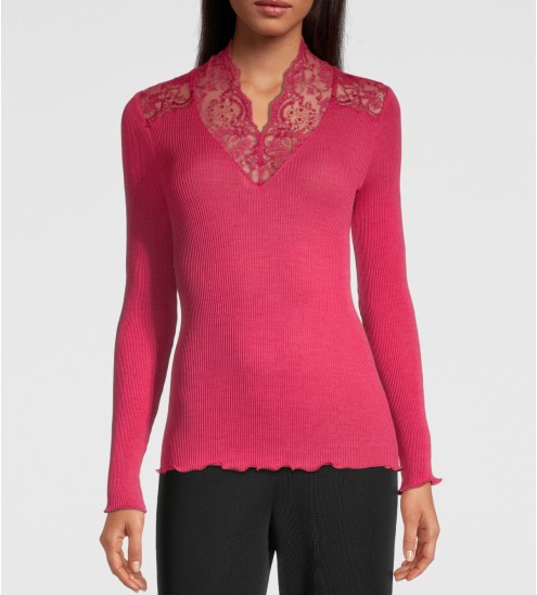 Top en Laine & Soie à col dentelle 624 Fushia