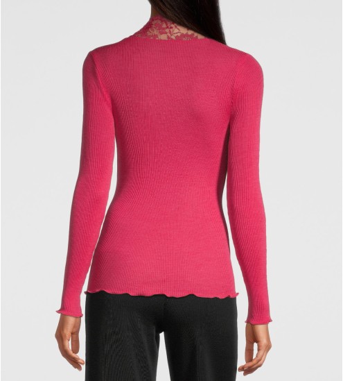 Top en Laine & Soie à col dentelle 624 Fushia