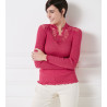 Top en Laine & Soie à col dentelle 624 Fushia
