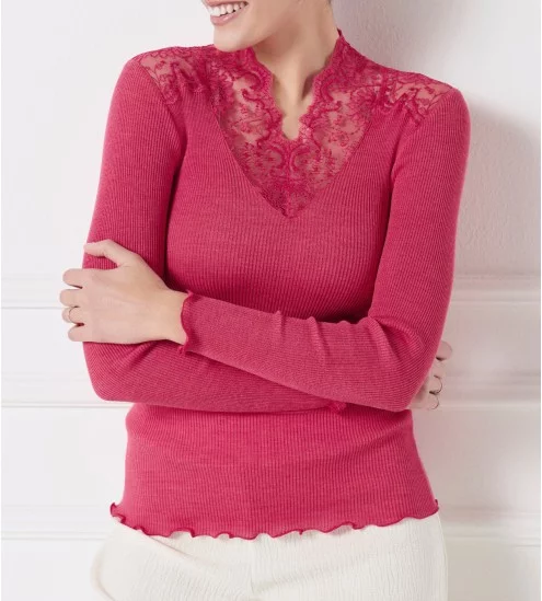 Top en Laine & Soie à col dentelle 624 Fushia
