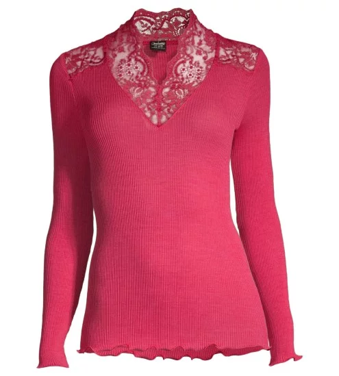 Top en Laine & Soie à col dentelle 624 Fushia