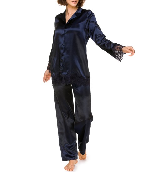 Pyjama élégant en satin et dentelle Dark Navy 310