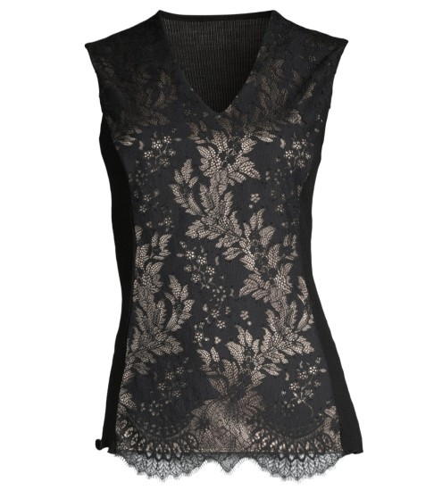 Top sans manches en laine et soie 020 NOIR