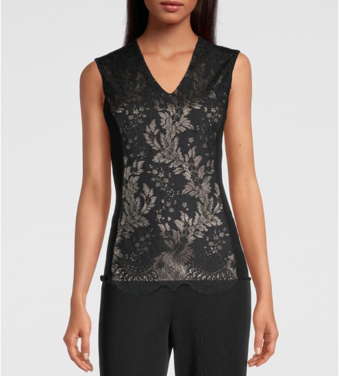 Top sans manches en laine et soie 020 NOIR