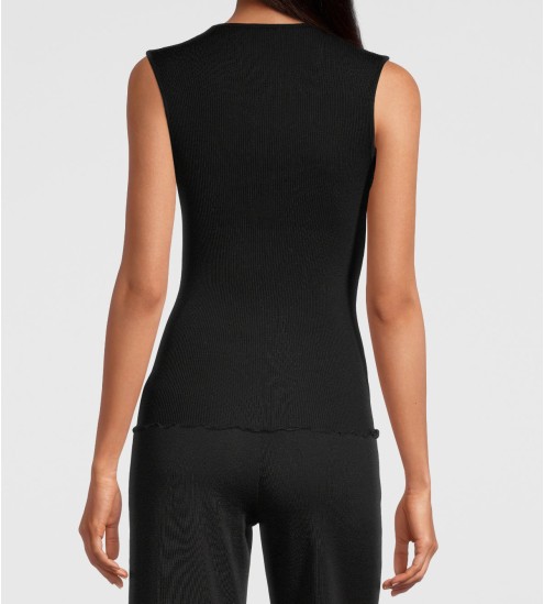 Top sans manches en laine et soie 020 NOIR