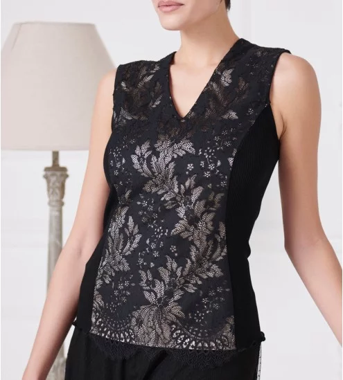 Top sans manches en laine et soie 020 NOIR