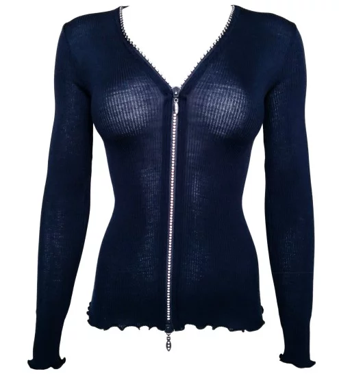 Gilet avec strass en Laine et Soie 474 Bleu Marine