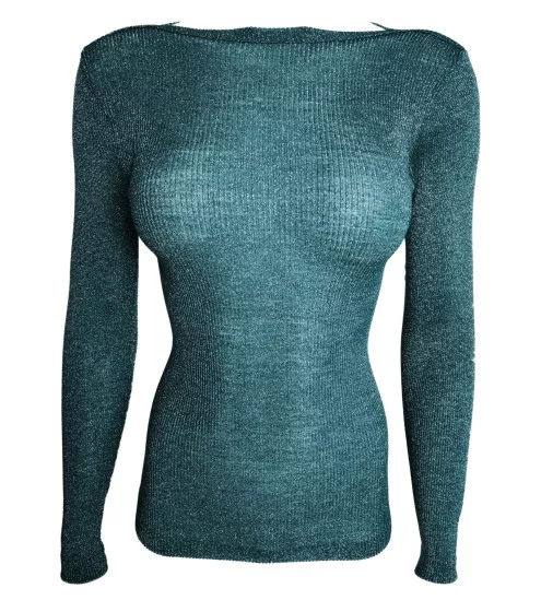 Top laine et soie lurex col raglan Smeraldo Argento