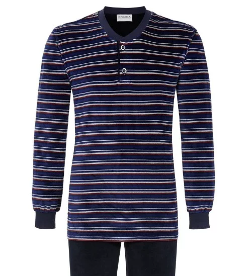 Pyjama col tunisien en velours 240 Dark Navy