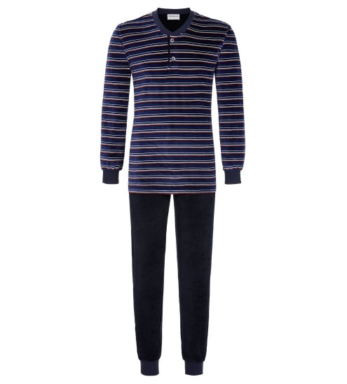 Pyjama col tunisien en velours 240 Dark Navy