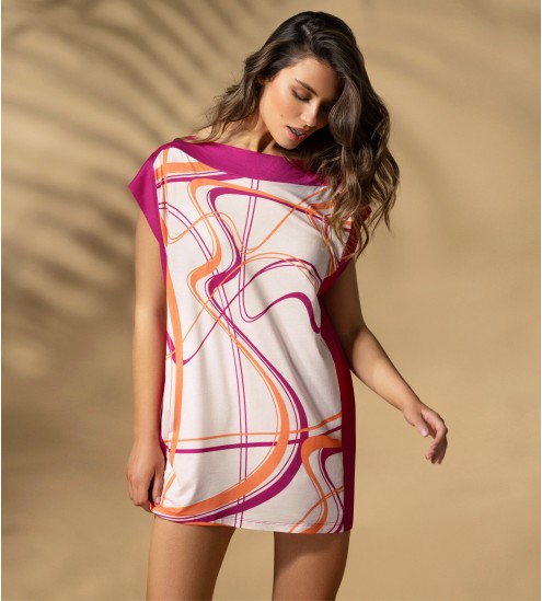 Chemise de nuit en modal coloré PK011 Fushia / Orange
