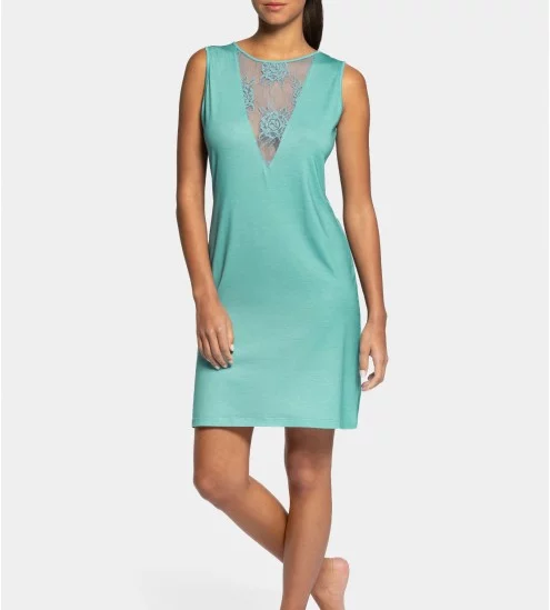 Chemise de nuit modal et dentelle GN011 Turquoise