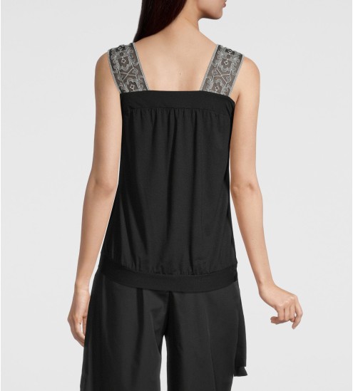 Top en modal et tulle brodé liberty 20 Noir