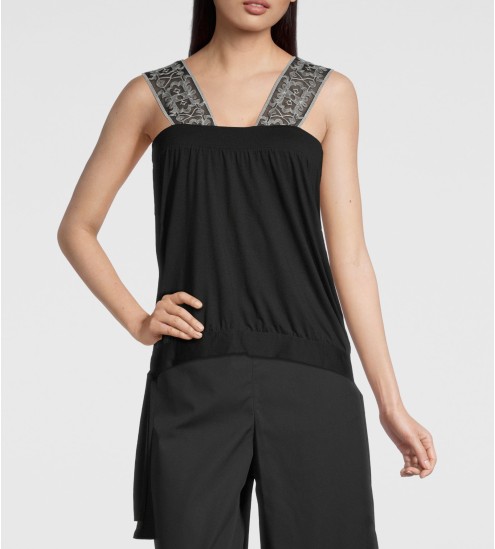 Top en modal et tulle brodé liberty 20 Noir