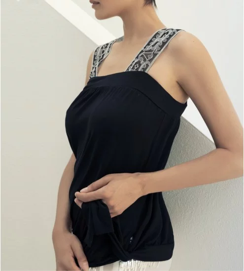 Top en modal et tulle brodé liberty 20 Noir