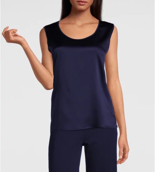 Caraco en satin de Soie stretch 474 Bleu Marine