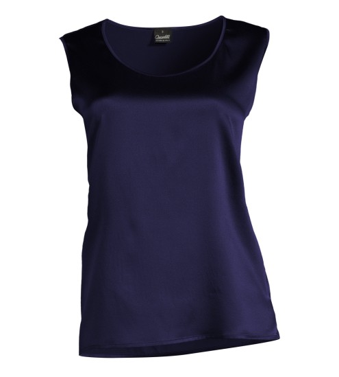 Caraco en satin de Soie stretch 474 Bleu Marine