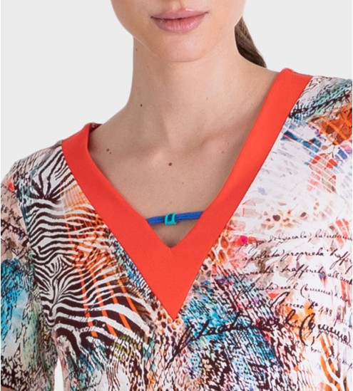 Kurzarm-Strandkleid mehrfarbig