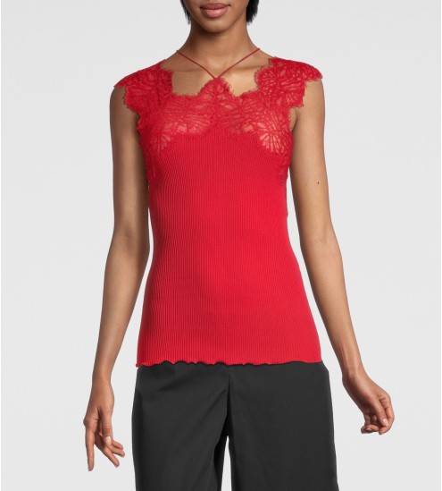 Top en fil d'Ecosse et dentelle 664 Rouge