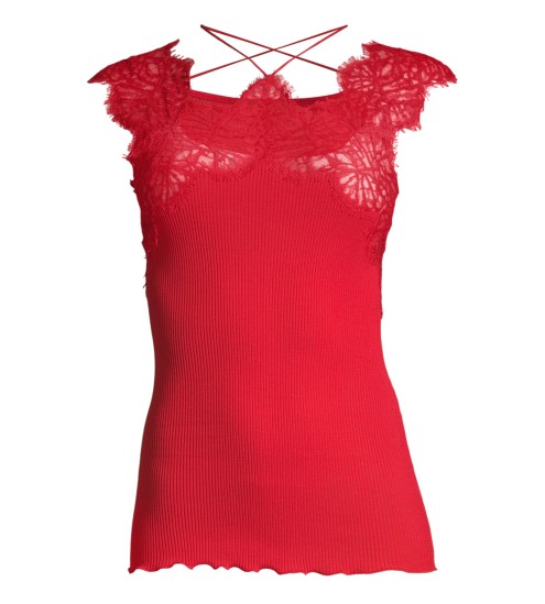 Top en fil d'Ecosse et dentelle 664 Rouge