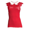 Top en fil d'Ecosse et dentelle 664 Rouge