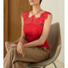 Top en fil d'Ecosse et dentelle 664 Rouge