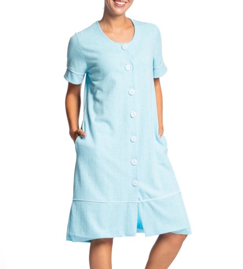 Blaues Kurzarm-Raum-Kleid