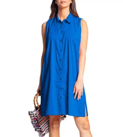 Robe chemise sans manches BLEU