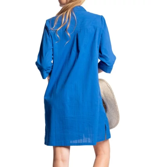 Robe chemise manches 3/4 BLEU
