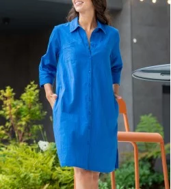 Robe chemise manches 3/4 BLEU