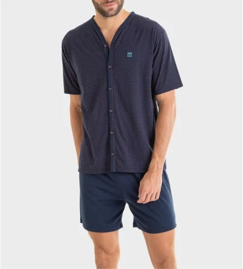 Pyjama court boutonné Bleu...