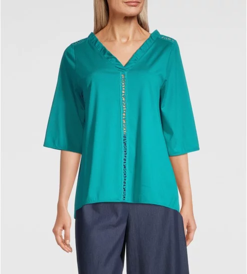 Chemise en coton jersey macramé 491 Turquoise