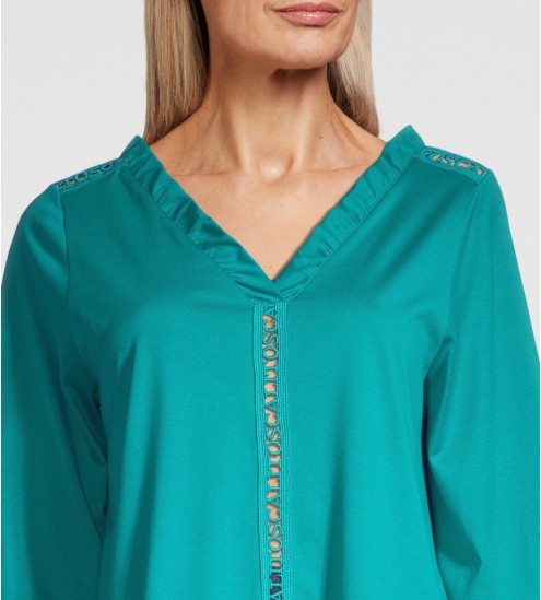 Chemise en coton jersey macramé 491 Turquoise