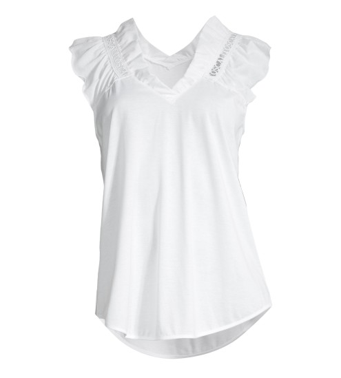 Top en coton jersey macramé 010 Blanc